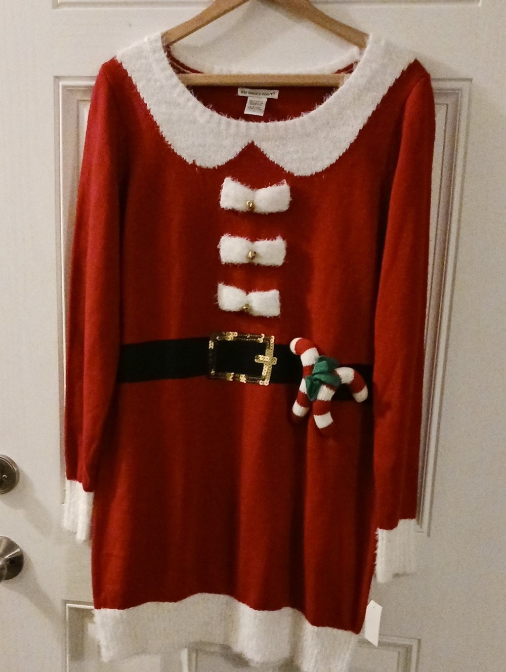 New- Womens Red Christmas Holiday Dress With Faux Fur Trim Size Large